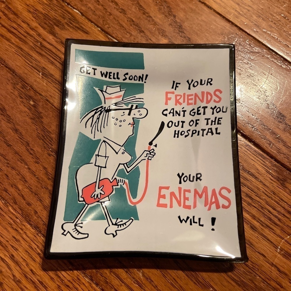 vtg 60s 70s Houze art glass ashtray get well enema hospital weird funny